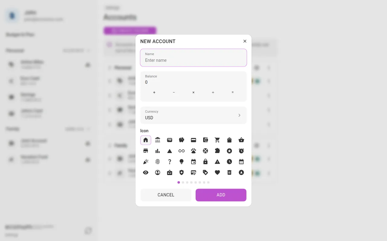 The new-account dialog (desktop)