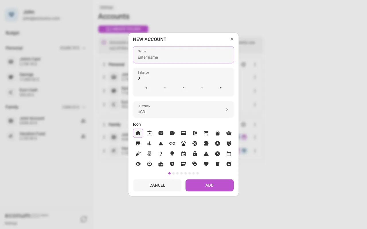 The new-account dialog (desktop)