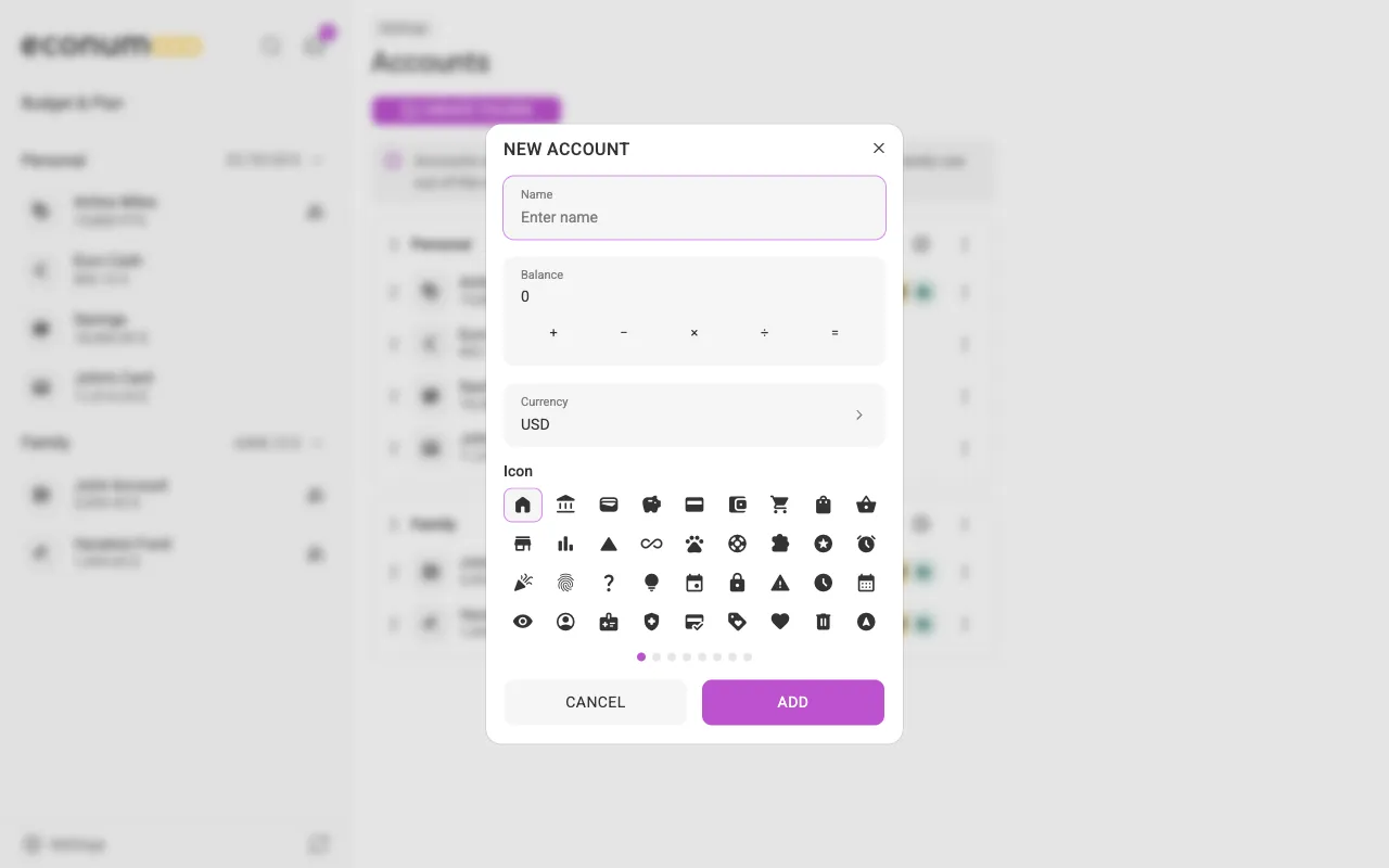 The new-account dialog (desktop)