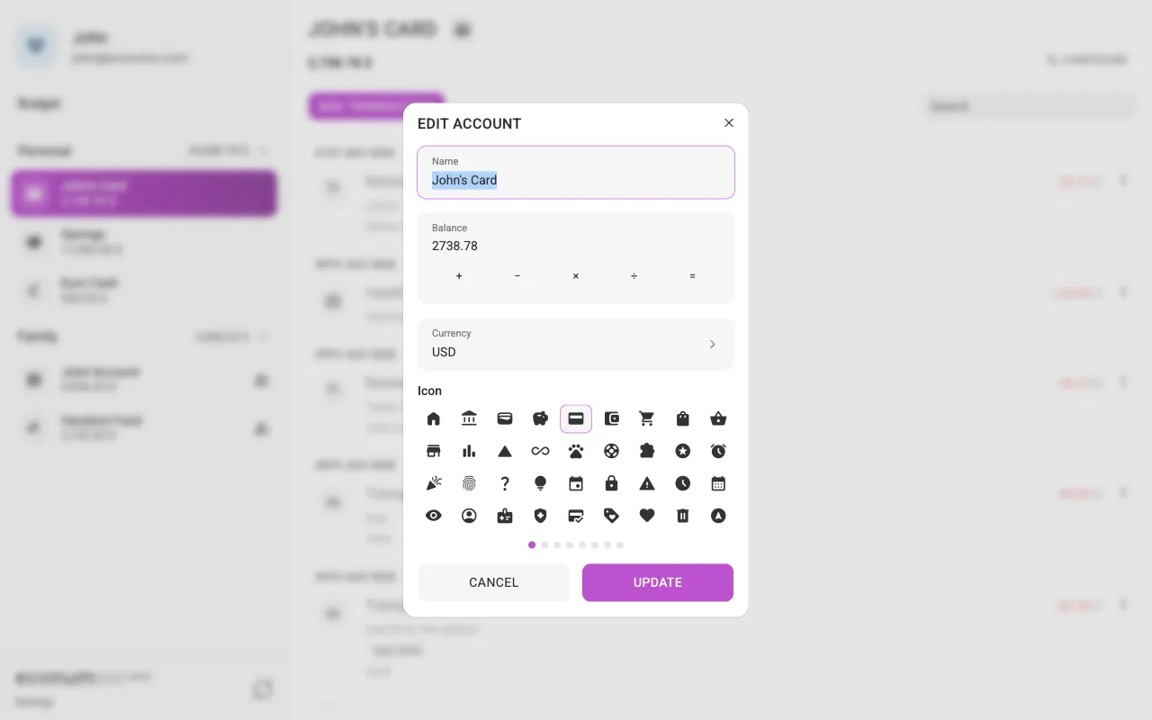 The edit-account dialog (desktop)