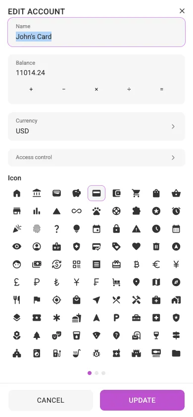 The edit-account dialog (mobile)