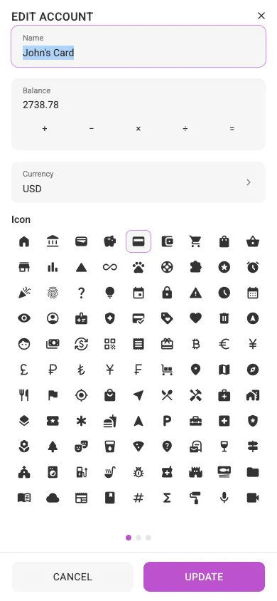 The edit-account dialog (mobile)