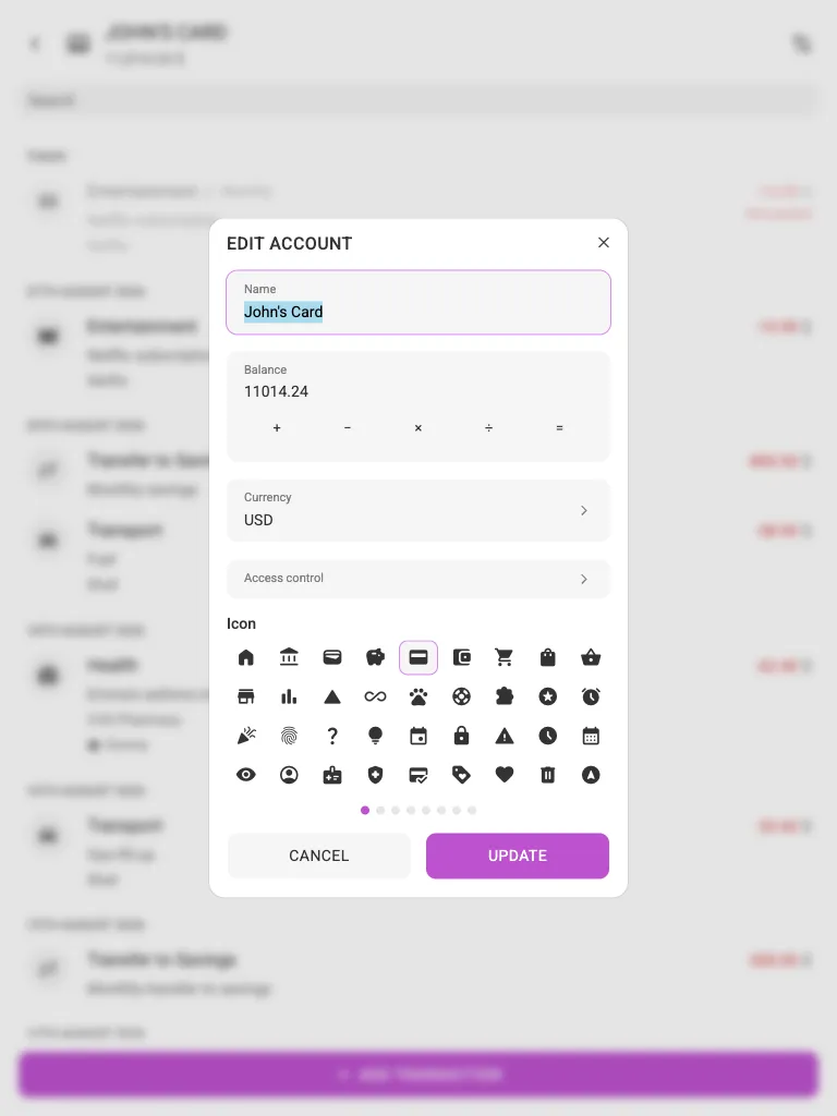 The edit-account dialog (tablet)