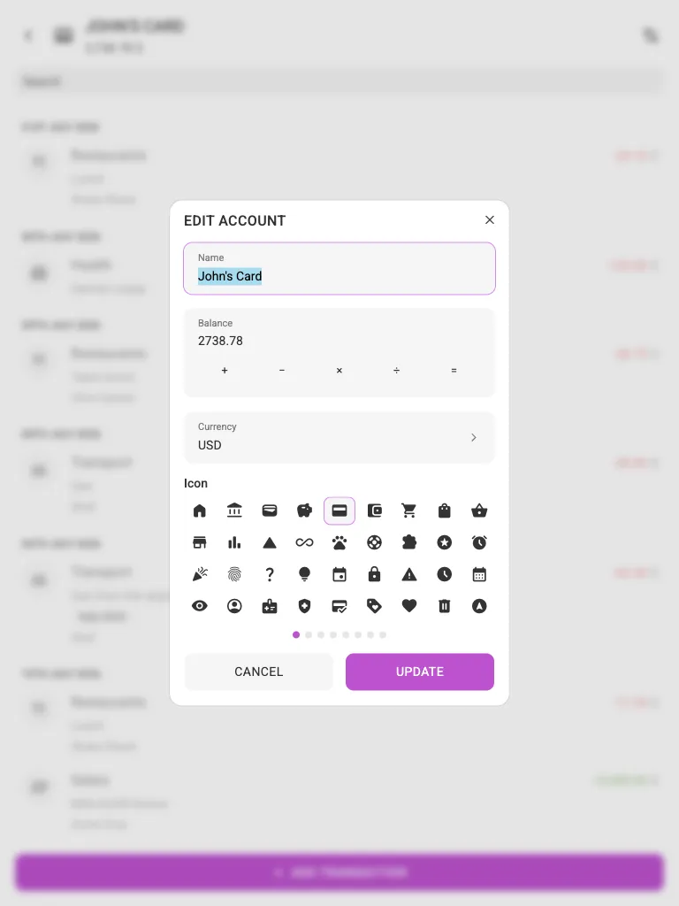 The edit-account dialog (tablet)