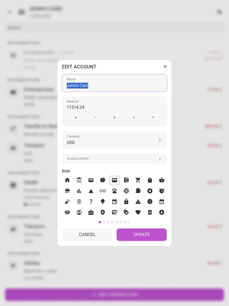 The edit-account dialog (tablet)