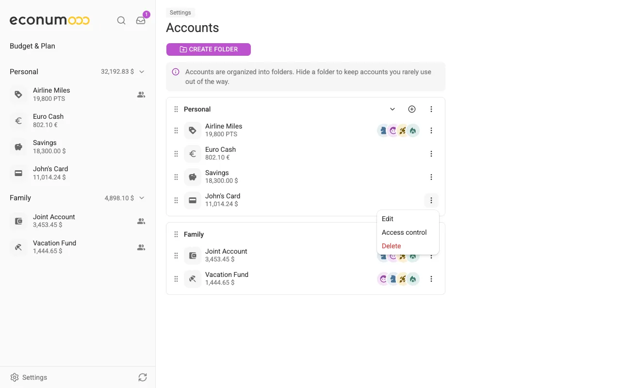 The account menu (desktop)