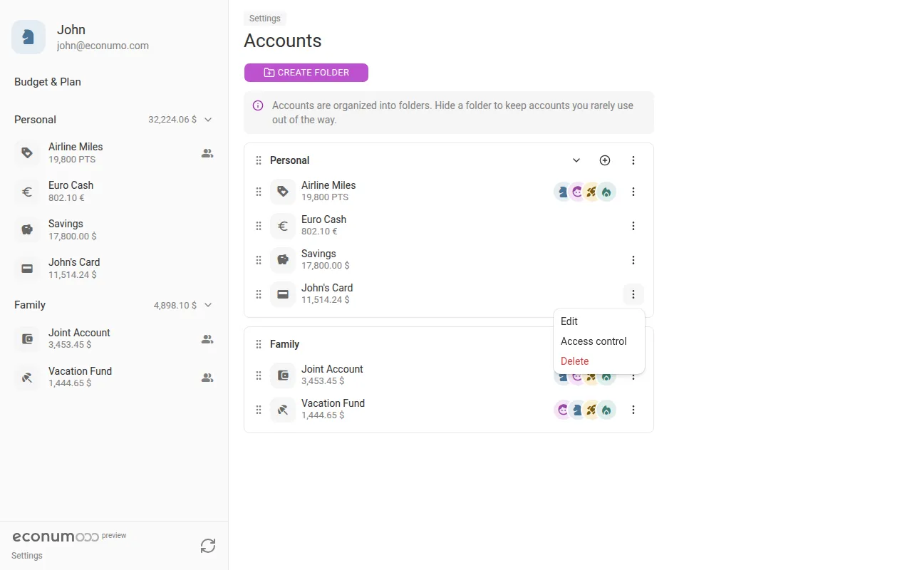 The account menu (desktop)