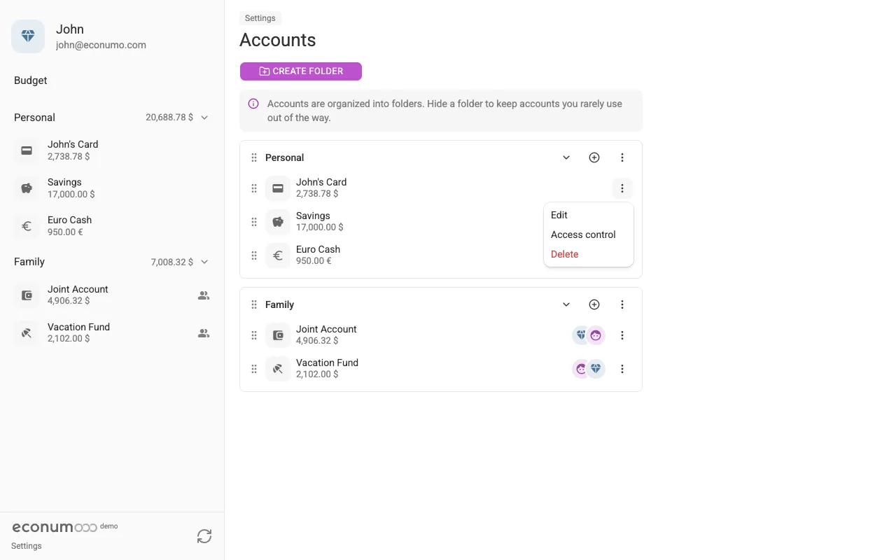 The account menu (desktop)