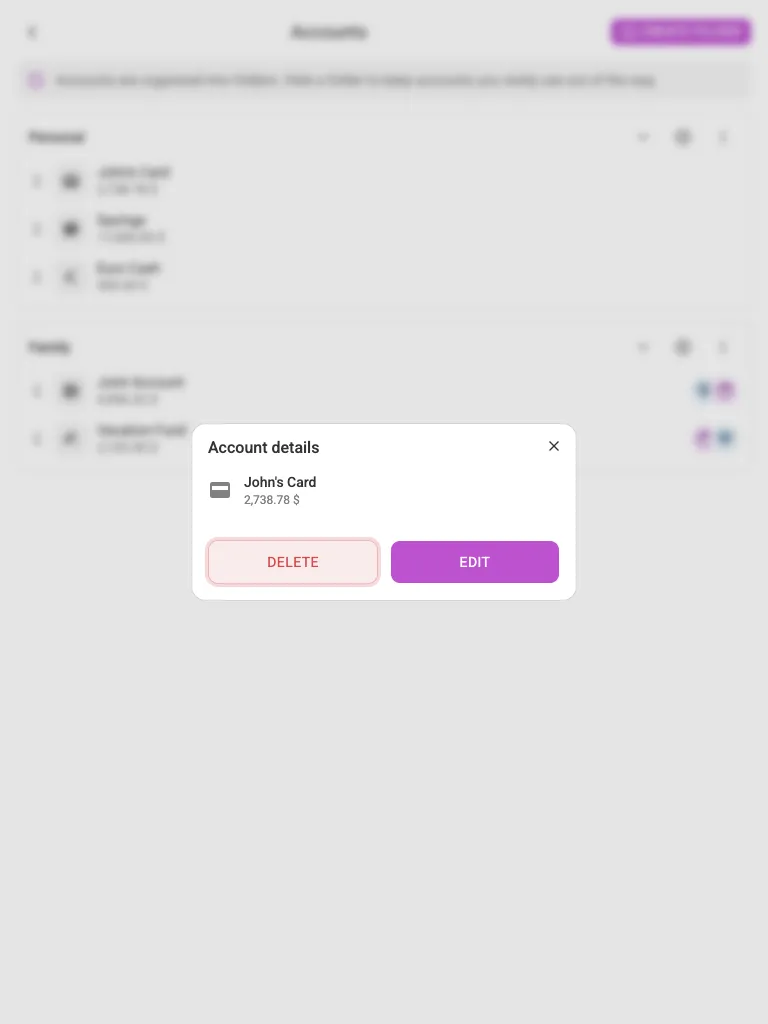 The account menu (tablet)