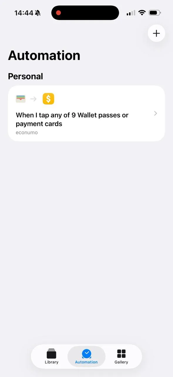 The Automation tab showing the saved Wallet automation