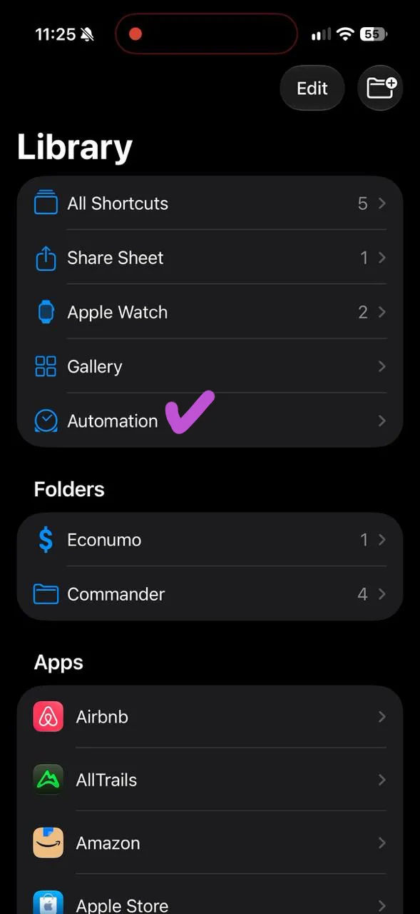 iOS 27 Library with Automation highlighted