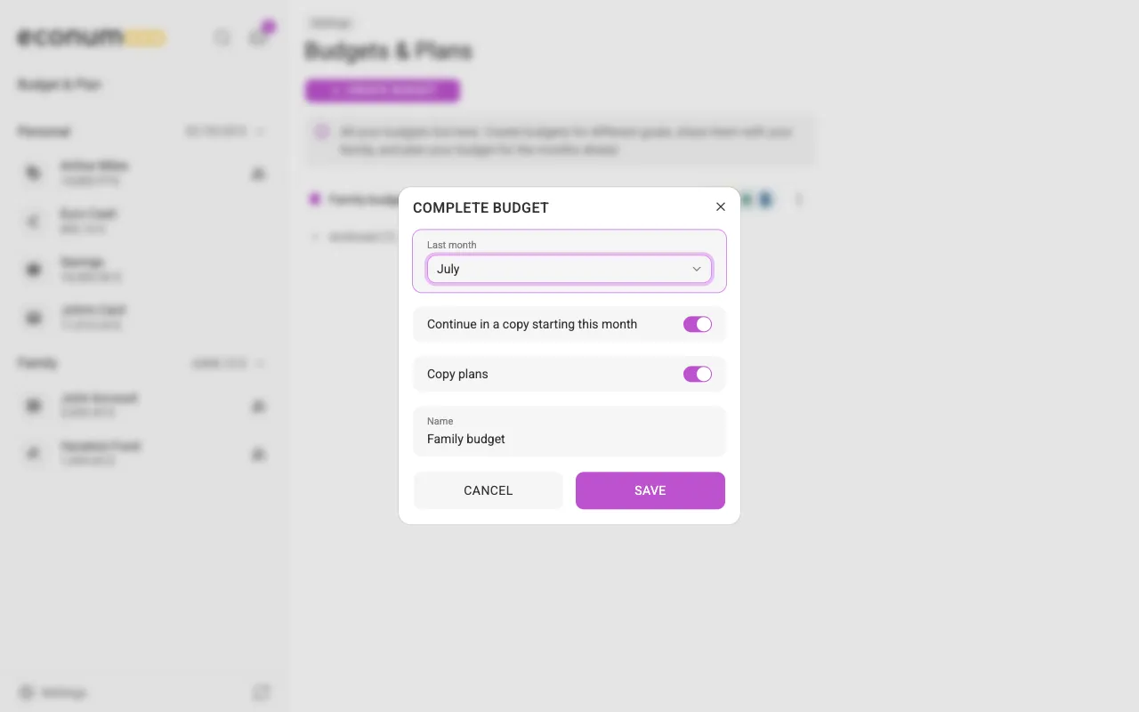 The Complete budget dialog (desktop)