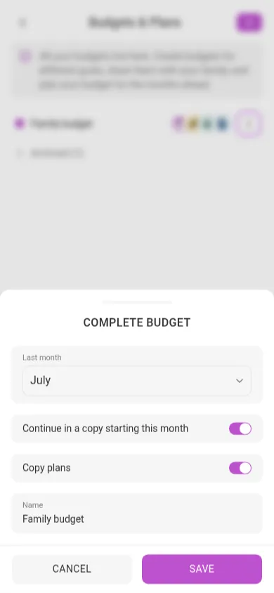The Complete budget dialog (mobile)