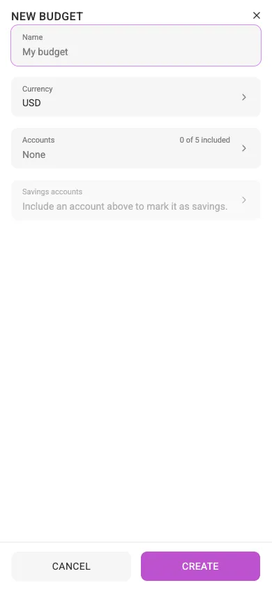 The new-budget dialog (mobile)