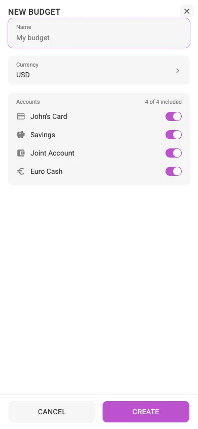 The new-budget dialog (mobile)