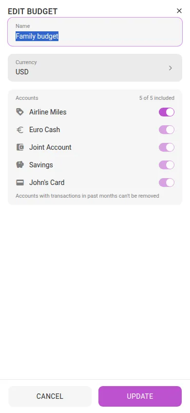 The edit-budget dialog (mobile)