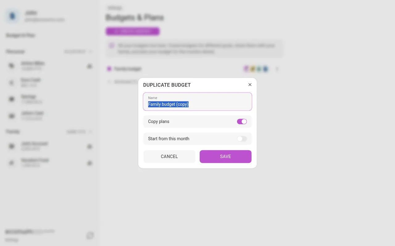 The Duplicate budget dialog (desktop)