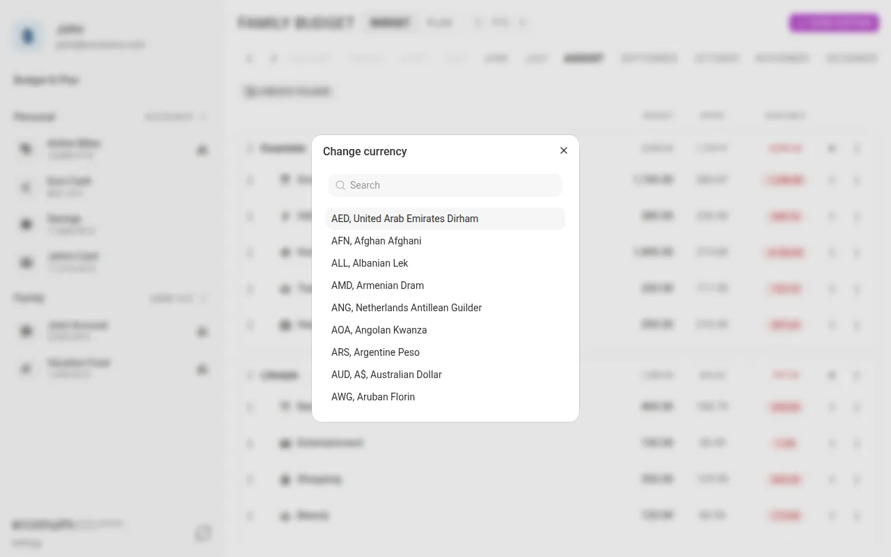 Changing a budget element's currency (desktop)