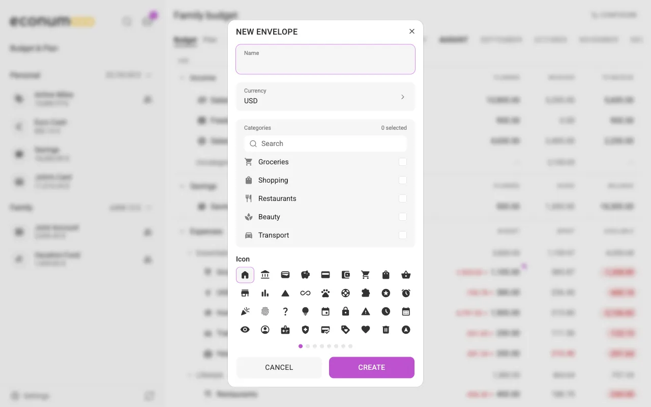 The new-envelope dialog (desktop)