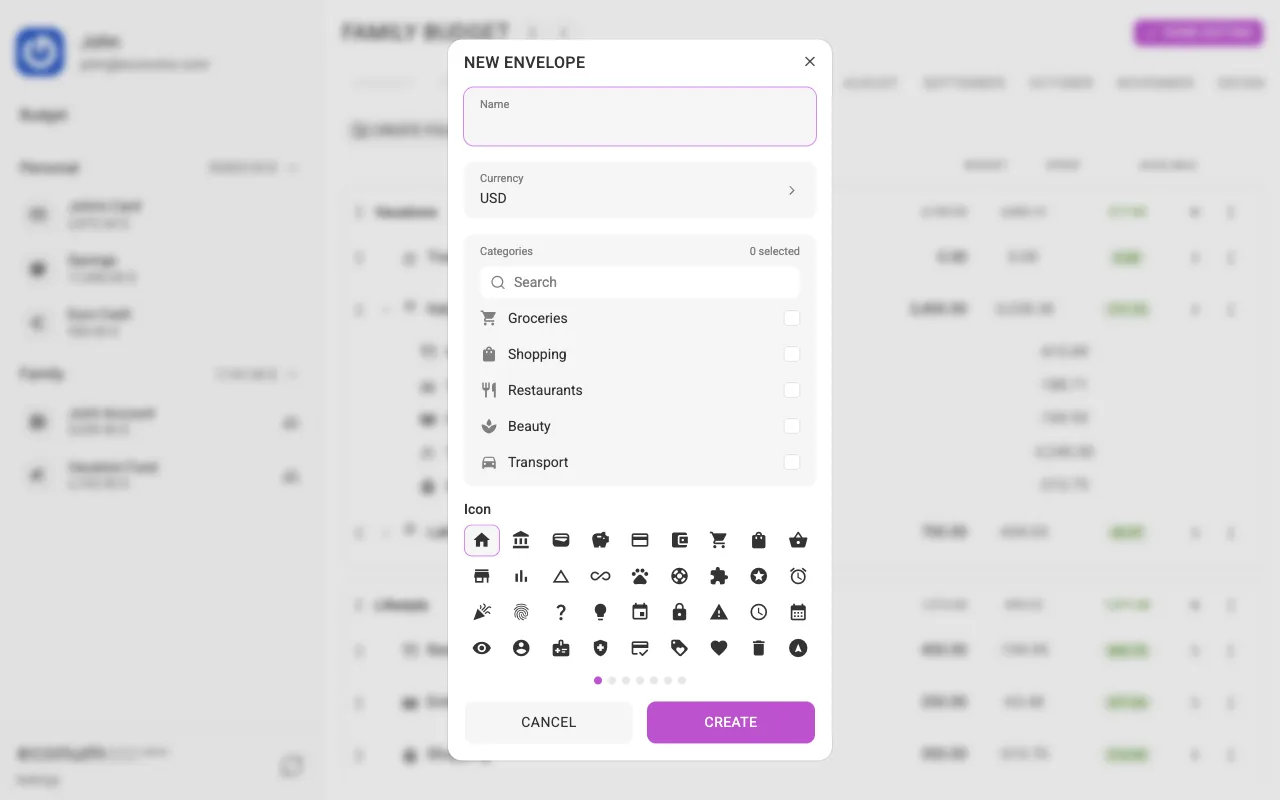 The new-envelope dialog (desktop)