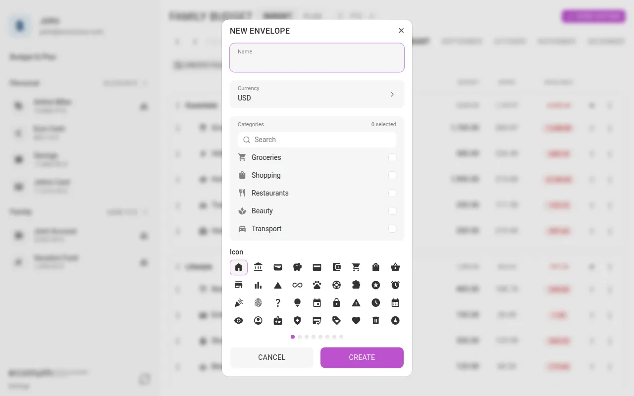 The new-envelope dialog (desktop)