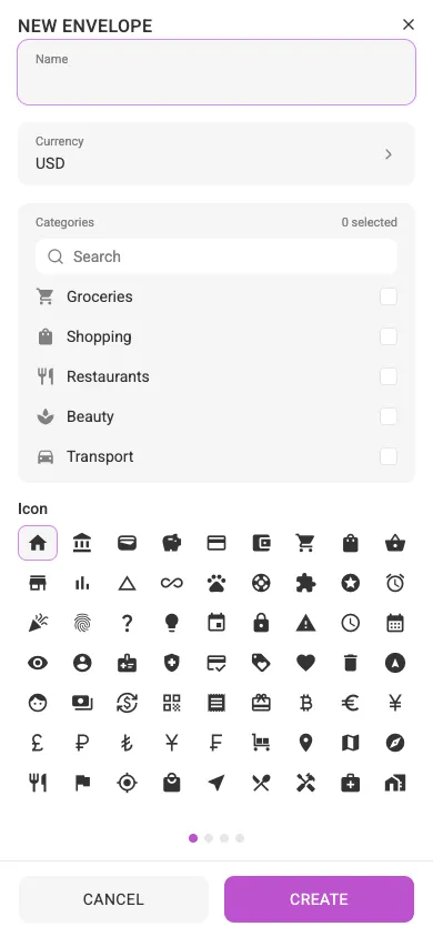 The new-envelope dialog (mobile)