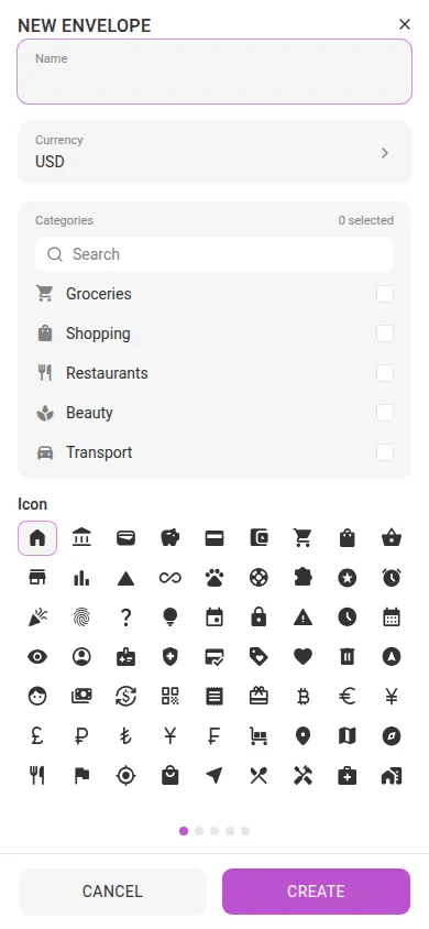 The new-envelope dialog (mobile)