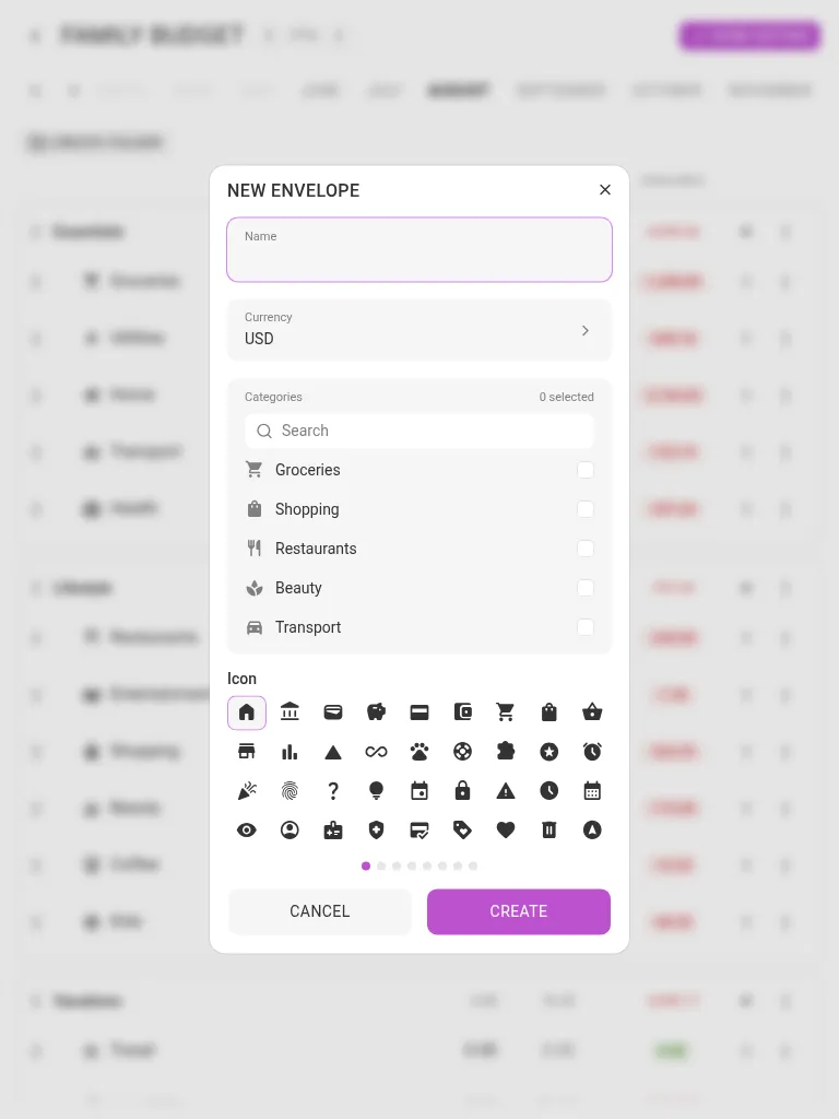 The new-envelope dialog (tablet)
