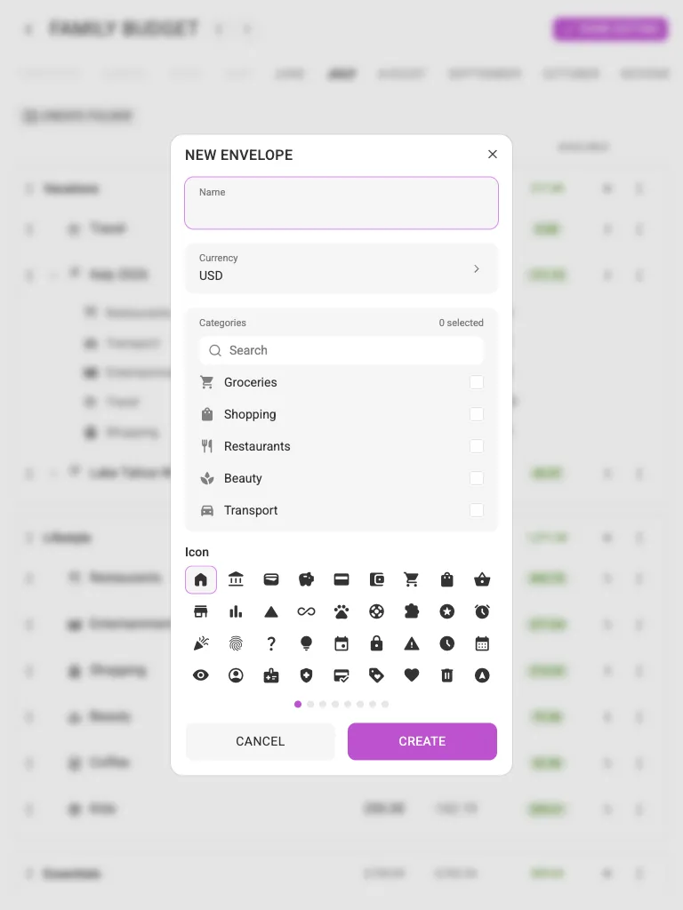 The new-envelope dialog (tablet)