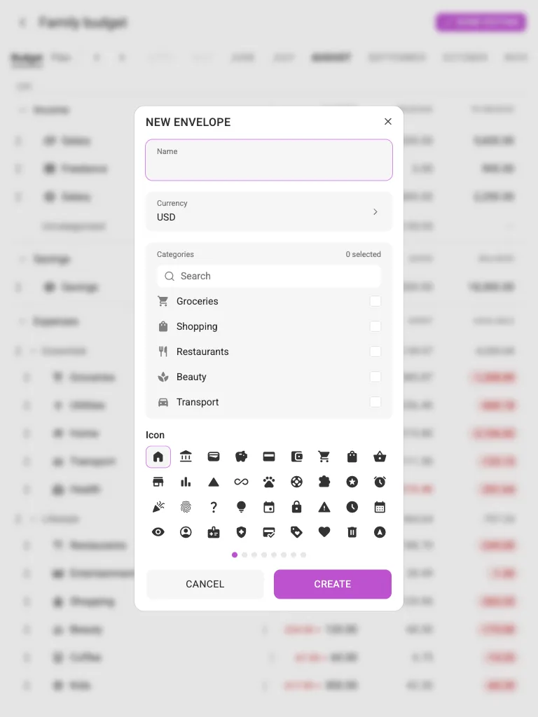 The new-envelope dialog (tablet)