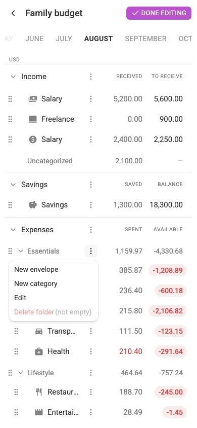 A folder menu (mobile)