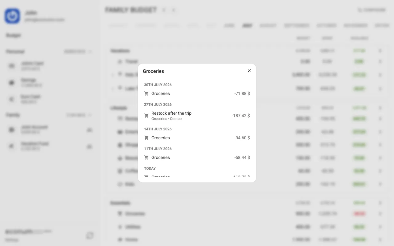Spending details for a category (desktop)