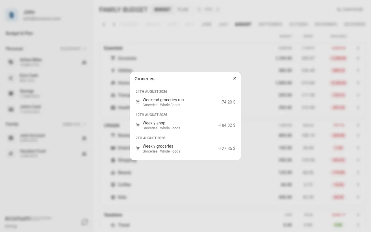 Spending details for a category (desktop)