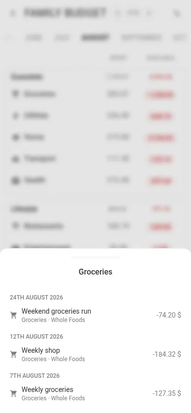 Spending details for a category (mobile)