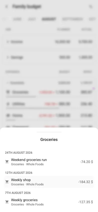 Spending details for a category (mobile)