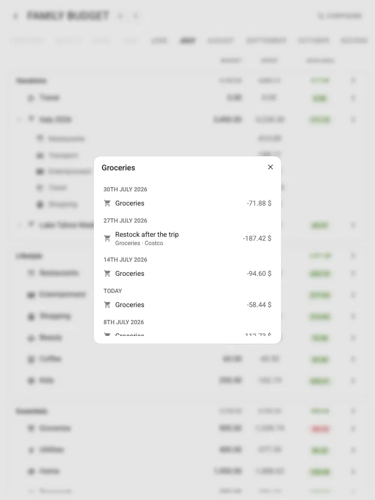 Spending details for a category (tablet)