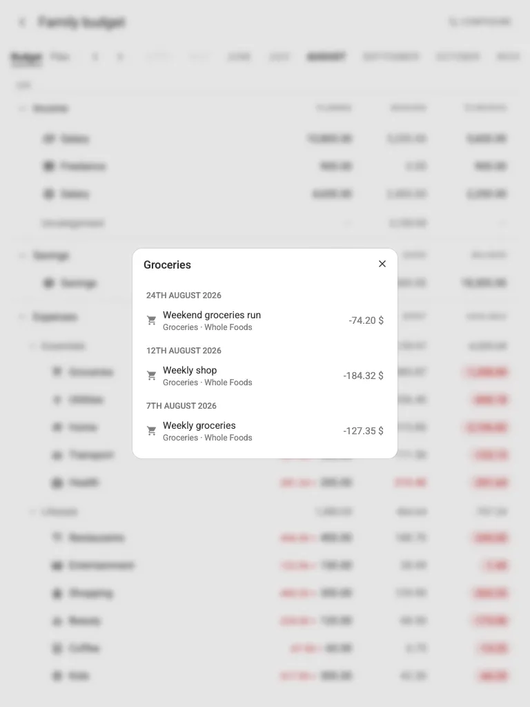 Spending details for a category (tablet)