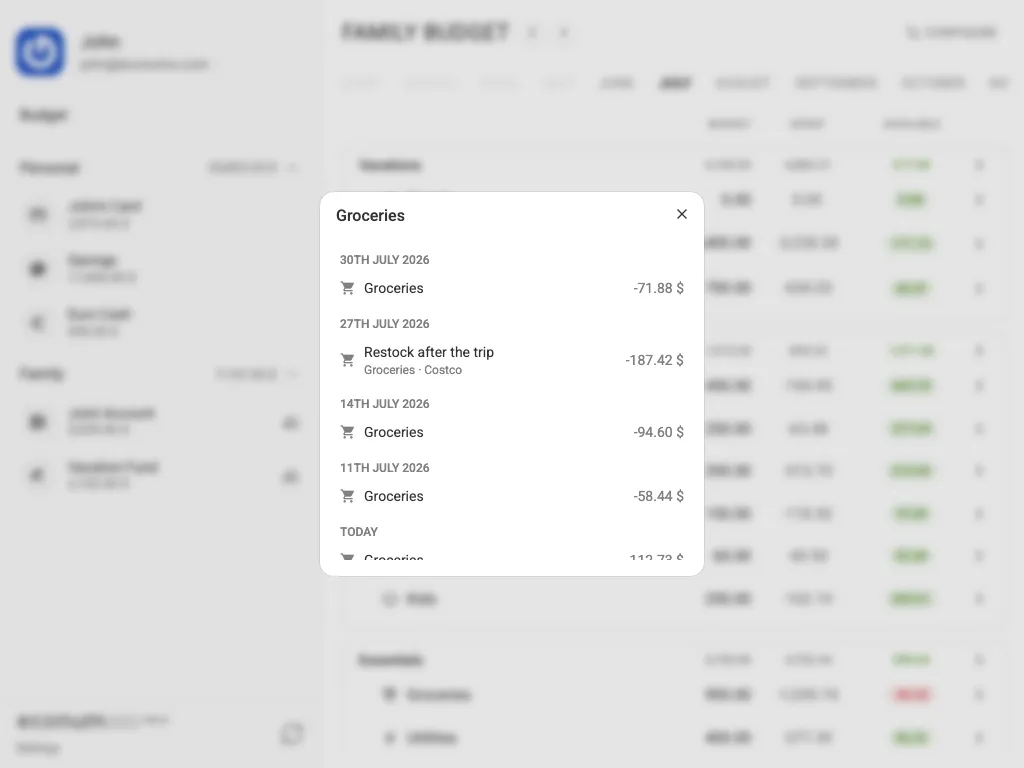 Spending details for a category (tablet)