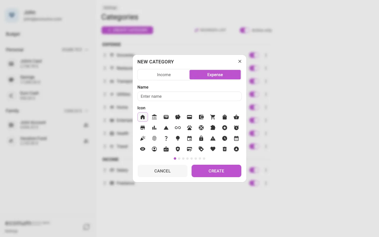 The new-category dialog (desktop)