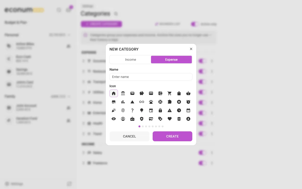 The new-category dialog (desktop)