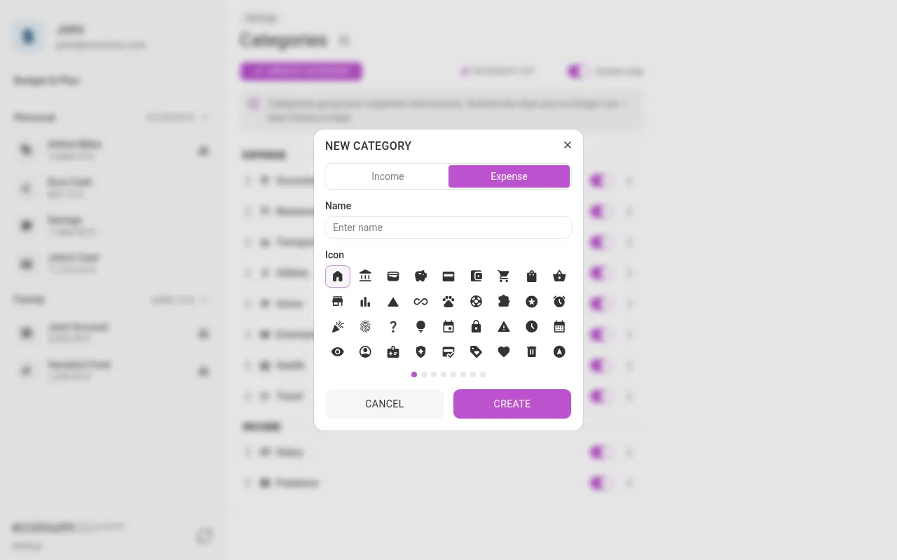 The new-category dialog (desktop)