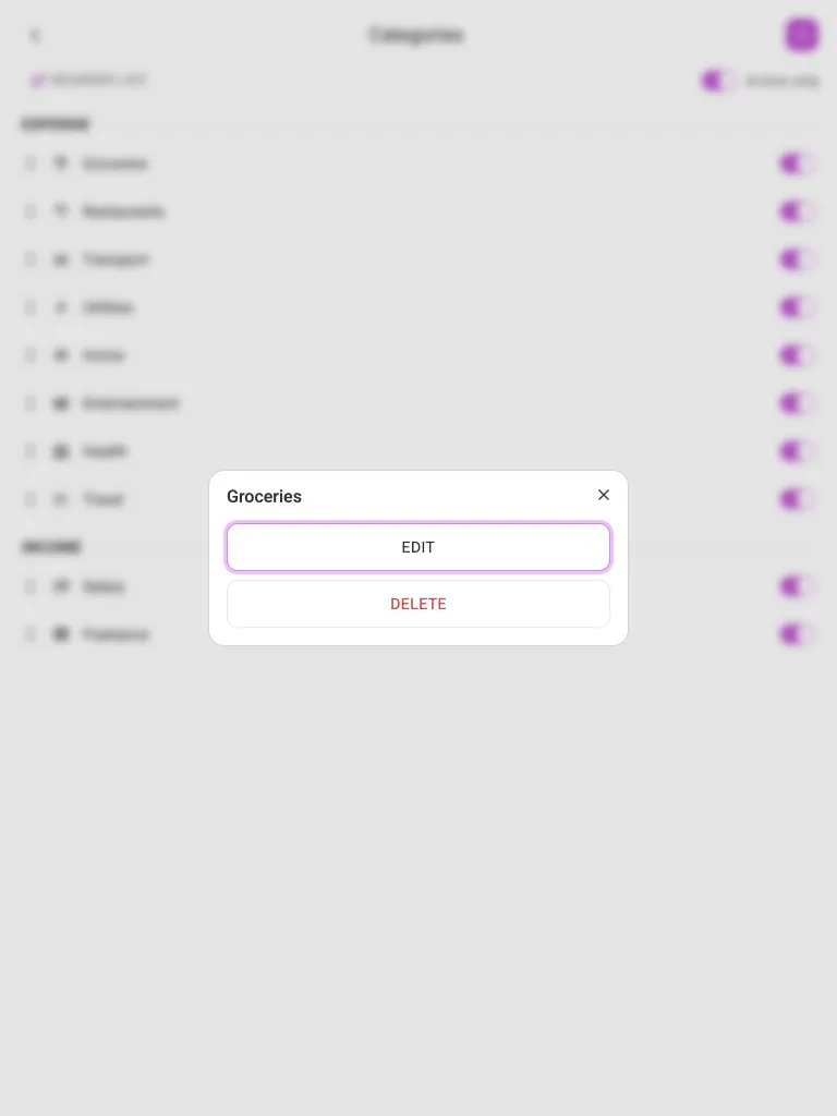The item menu (tablet)