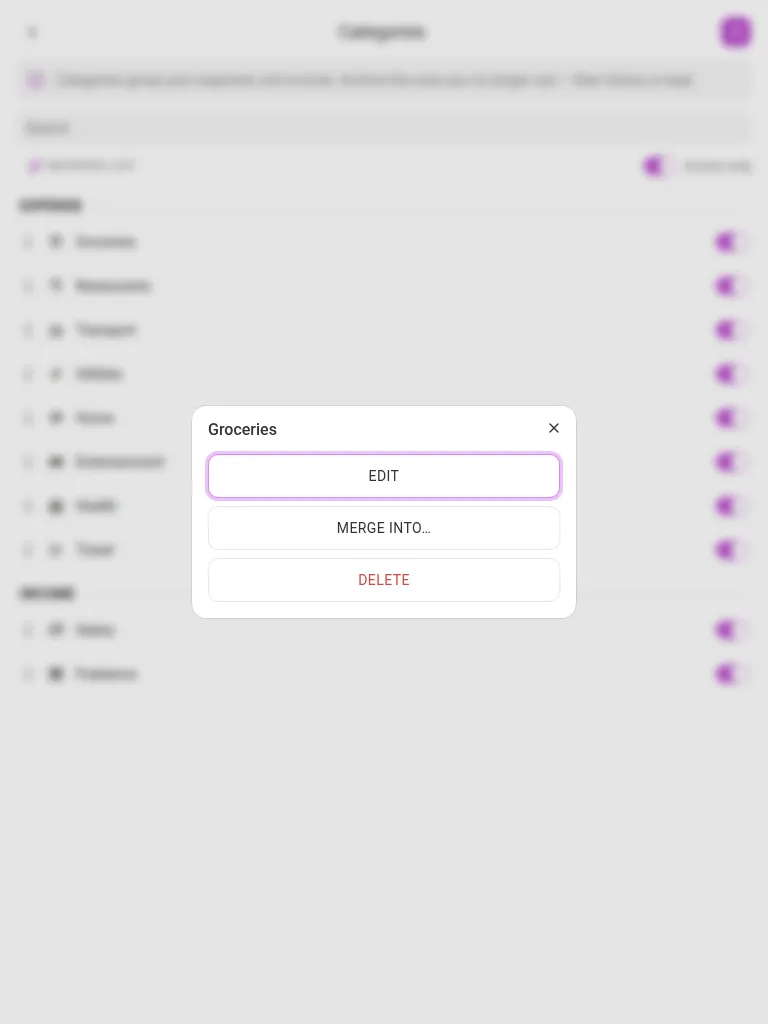 The item menu (tablet)