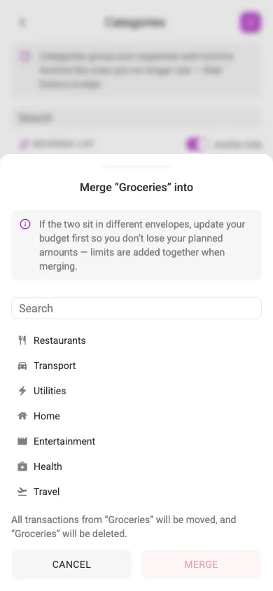 Merging two categories (mobile)