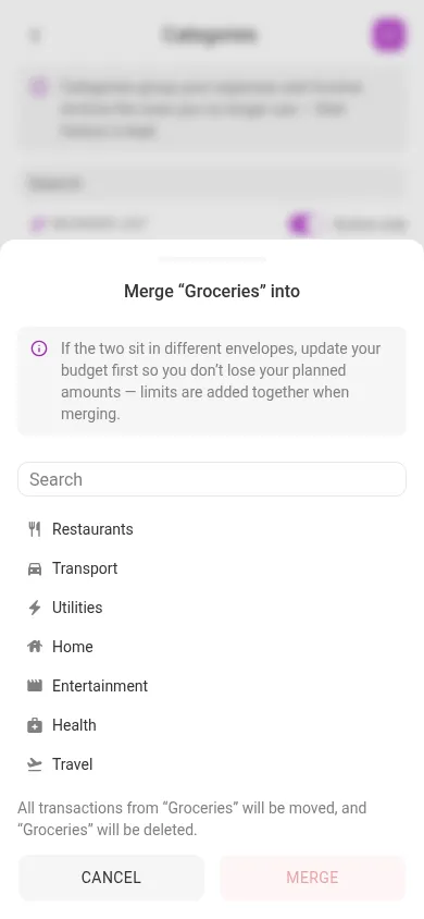 Merging two categories (mobile)
