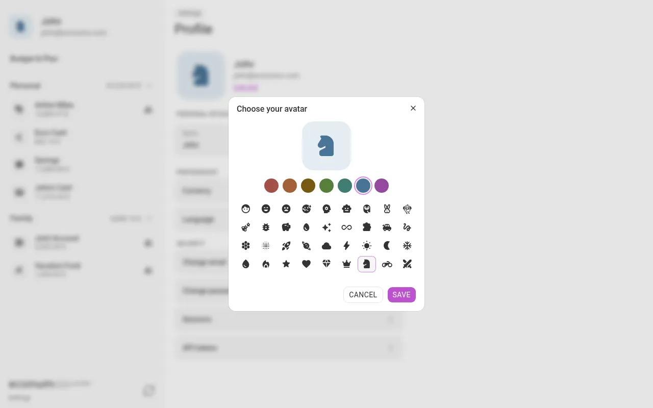 The avatar picker (desktop)