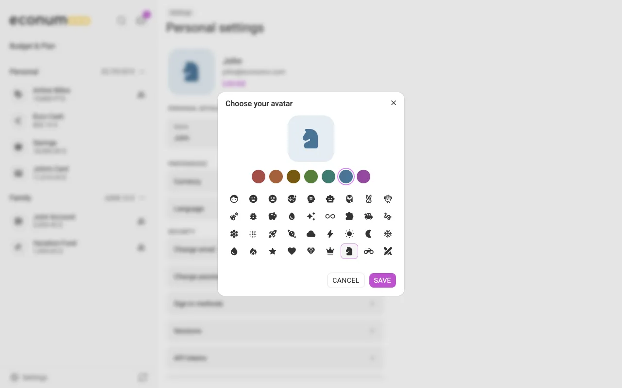 The avatar picker (desktop)
