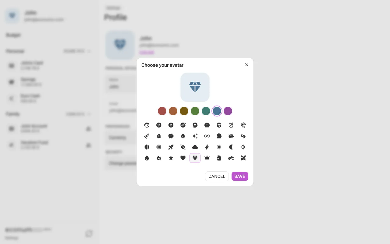 The avatar picker (desktop)