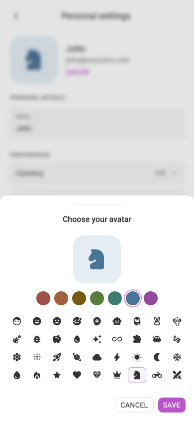 The avatar picker (mobile)