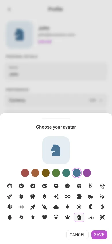 The avatar picker (mobile)